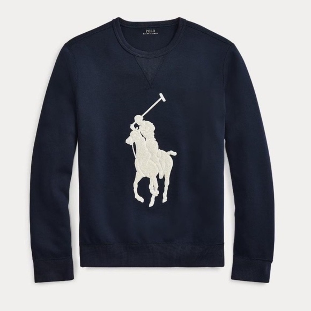 POLO Ralph Lauren Aviation Navy Blue Big Pony Crewneck Sweatshirt Sweater Medium